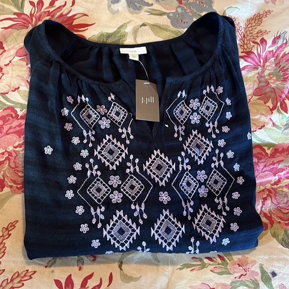 J JILL sz XL Embroidered Tunic Casual Striped LagenlookJOHNNY WAS Vibes $99 NEW - Picture 14 of 16